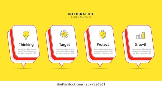 Infographic template 4 Step timeline journey isolated yellow background, Data visualization flat simple design. presentation graph. Business timeline creator 4 options, vector illustration.