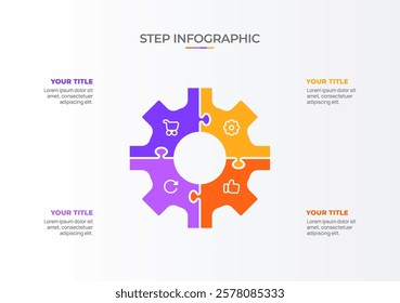 Infographic template. 4 Step timeline journey, Flat simple infographics design template. Presentation graph. Business concept with icon 4 options or steps. Background vector illustration.