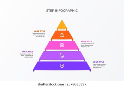 Infographic template. 4 Step timeline journey, Flat simple infographics design template. Presentation graph. Business concept with icon 4 options or steps. Background vector illustration.