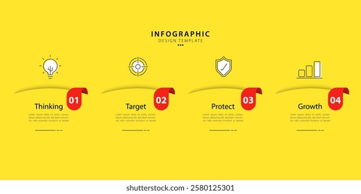 Infographic template 4 Step timeline journey isolated yellow background, Data visualization flat simple design. presentation graph. Business timeline creator 4 options, vector illustration.