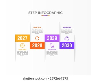 Infographic template. 4 Step timeline journey, Flat simple infographics design template. Presentation graph. Business concept with icon 4 options or steps. Background vector illustration.