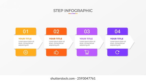 Infographic template. 4 Step timeline journey, Flat simple infographics design template. Presentation graph. Business concept with icon 4 options or steps. Background vector illustration.