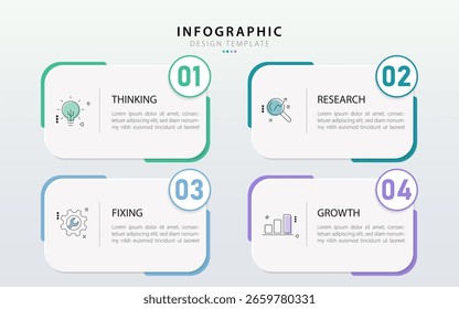 Modelo infográfico. 4 Passo viagem de linha do tempo, modelo de design de infográficos simples plana. gráfico de apresentação. Conceito de negócios com opções de números 4 ou ilustração de vetor de etapas.