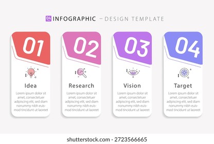 Plantilla infográfica. Viaje de la línea de tiempo de 4 pasos, Plantilla de diseño de infografías simples y planas. Concepto de negocio con números 4 opciones o pasos de Ilustración vectorial.