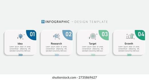 Infographic template. 4 Step timeline journey, Flat simple infographics design template. presentation graph. Business concept with numbers 4 options or steps vector illustration.
