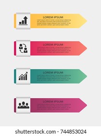 Infographic template with 4 steps. Can be used for business presentations, education, web design. Place for text and icons. Vector illustration