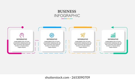 Modelo infográfico com 4 passos. Infográficos de conceito de negócios modernos com opções para folheto, diagrama, fluxo de trabalho, cronograma.