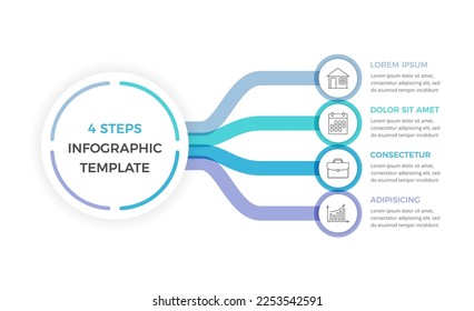 Plantilla infográfica con 4 pasos o opciones con texto e iconos, vector eps10 ilustración