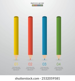 Plantilla infográfica con 4 pasos, opciones, partes o procesos. Concepto de lápiz.