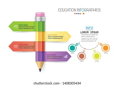 Infographic template with 4 steps Pencil with colored ribbons