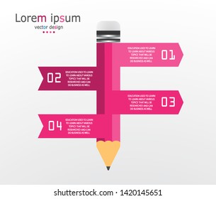 Infographic template with 4 steps Pencil with colored ribbons