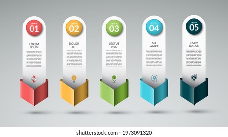Infographic template with 5 arrows pointing down. Can be used for diagram, graph, chart, report, web design. Vector illustration.