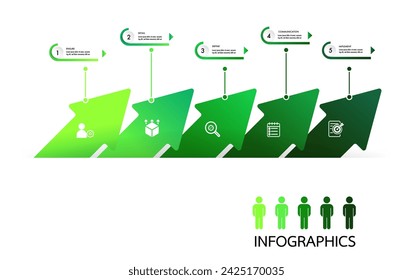 infographic template 5 bar graph for business direction, marketing strategy, diagram, data, glowth, arrow timeline, for presentation report and progress