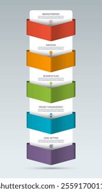 Infographic template with 5 downward arrows. Can be used for graph, chart, report, web design. Vector illustration