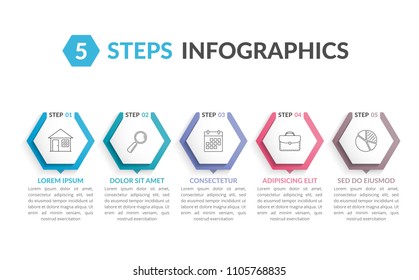 Infographic template with 5 hexagons with line icons, process chart, creative business infographics, vector eps10 illustration