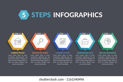 Infographic template with 5 hexagons with line icons, process chart, creative business infographics, vector eps10 illustration