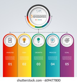 Infographic template with 5 options. Business concept that can be used as a chart, diagram, graph, table, workflow layout for web, report, presentation. Vector banner