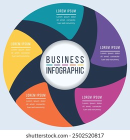 Infografía Plantilla 5 opciones, objetos, Elementos o pasos de información comercial Circulo de diseño de infografía