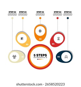 Plantilla de infografía con 5 opciones para presentaciones de negocios. Ilustración vectorial Eps	