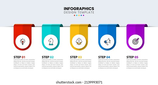 Infographic template with 5 options or steps. Ribbon. Can be used for workflow layout, diagram, banner, webdesign. Vector illustration