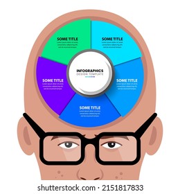 Infografische Vorlage mit 5 Optionen oder Schritten. Gehirn. Kann für Workflow-Layout, Diagramm, Banner, Webdesign verwendet werden. Vektorgrafik