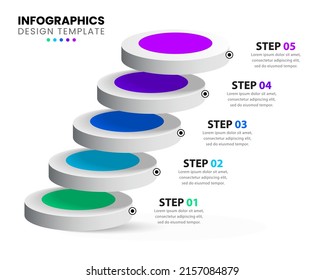 Infographic template with 5 options or steps. Staircase. Can be used for workflow layout, diagram, banner, webdesign. Vector illustration