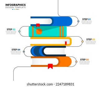 Infographic template with 5 options or steps. Books. Can be used for workflow layout, diagram, banner, webdesign. Vector illustration