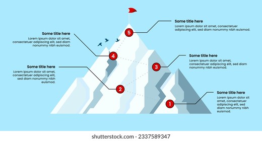 Infographic template with 5 options or steps. Mountain. Can be used for workflow layout, diagram, banner, webdesign. Vector illustration