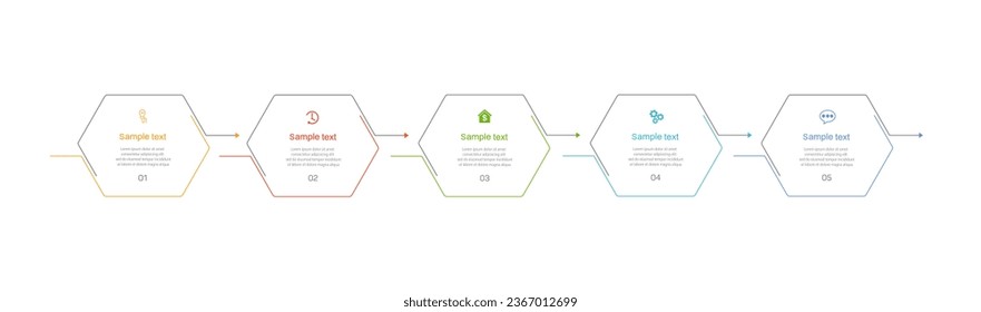 Plantilla de infografía con 5 opciones o pasos. Se puede utilizar para diseño de flujo de trabajo, diagrama, informe anual, diseño web