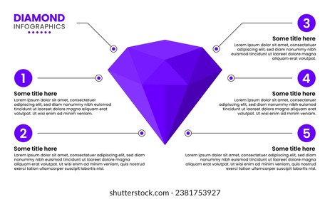 Infografische Vorlage mit 5 Optionen oder Schritten. Diamant. Kann für Workflow-Layout, Diagramm, Banner, Webdesign verwendet werden. Vektorgrafik