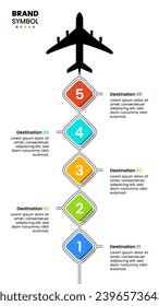 Infographic template with 5 options or steps. Travel plan. Can be used for workflow layout, diagram, banner, webdesign. Vector illustration