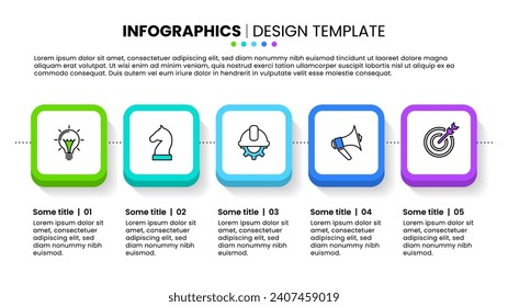 Infographic template with 5 options or steps. Line and squares. Can be used for workflow layout, diagram, webdesign. Vector illustration