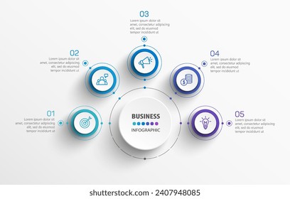 Infographic template with 5 options or steps. Can be used for workflow layout, diagram, annual report, web design