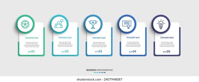 Plantilla de infografía con 5 opciones o pasos. Se puede utilizar para diseño de flujo de trabajo, diagrama, informe anual, diseño web