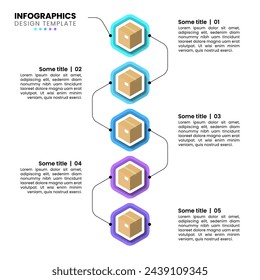 Infographic template with 5 options or steps. Packages. Can be used for workflow layout, diagram, banner, webdesign. Vector illustration