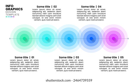 Infographic template with 5 options or steps. Glowing circles. Can be used for workflow layout, diagram, banner, webdesign. Vector illustration