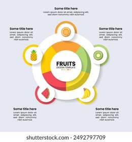 Infographic template with 5 options or steps. Fruits. Can be used for workflow layout, diagram, banner, webdesign. Vector illustration