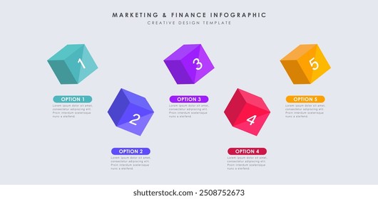 Infographic template and 5 options or steps. 3d Multicolored cubes. Workflow layout, diagram, banner, webdesign. Vector illustration