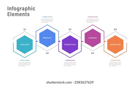 Infographic template with 5 options or steps. Hexagon. Can be used for workflow layout, diagram, banner, webdesign.