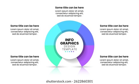 Infographic template with 5 options or steps. Circle. Can be used for workflow layout, diagram, banner, webdesign. Vector illustration