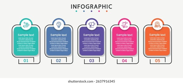 Infographic template with 5 options or steps. Can be used for workflow layout, diagram, annual report, web design