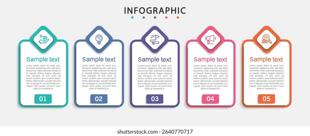 Infographic template with 5 options, steps, process chart. Can be used for workflow layout, diagram, annual report, web design	

