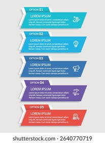 Infographic template with 5 options, steps, process chart. Can be used for workflow layout, diagram, annual report, web design	
