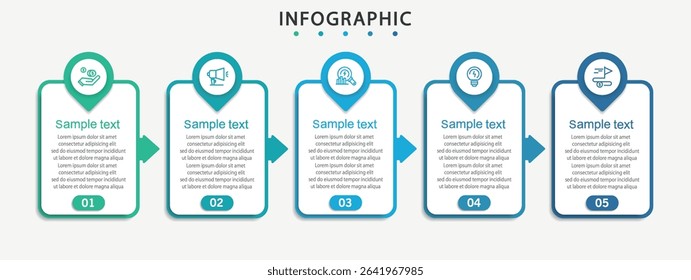  Infographic template with 5 options, steps, process chart. Can be used for workflow layout, diagram, annual report, web design