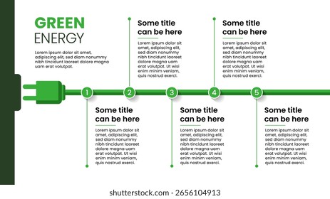 Plantilla de infografía con 5 opciones o pasos. Toma de corriente. Se puede utilizar para el diseño del flujo de trabajo, diagrama, Anuncio, diseño web. Ilustración vectorial