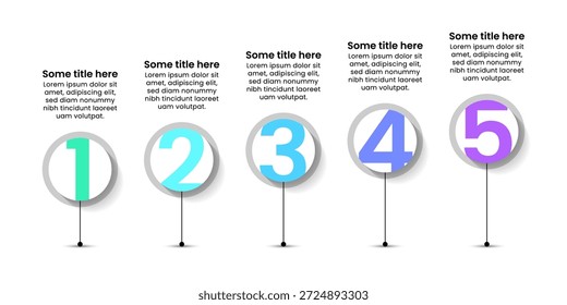 Plantilla de infografía con 5 opciones o pasos. Círculos numerados. Se puede utilizar para el diseño del flujo de trabajo, diagrama, Anuncio, diseño web. Ilustración vectorial