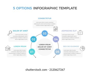 Plantilla de infografía con 5 opciones con texto e iconos, ilustración eps10