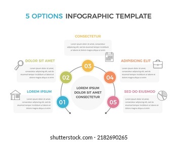 Infographic template with 5 options with text and icons, vector eps10 illustration