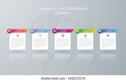 Infographic template with 5 options, workflow, process chart,Timeline infographics design vector can be used for workflow layout, diagram, annual report, web design, steps or processes. - Vector