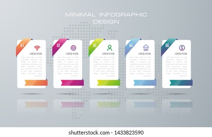 Infographic template with 5 options, workflow, process chart,Timeline infographics design vector can be used for workflow layout, diagram, annual report, web design, steps or processes. - Vector